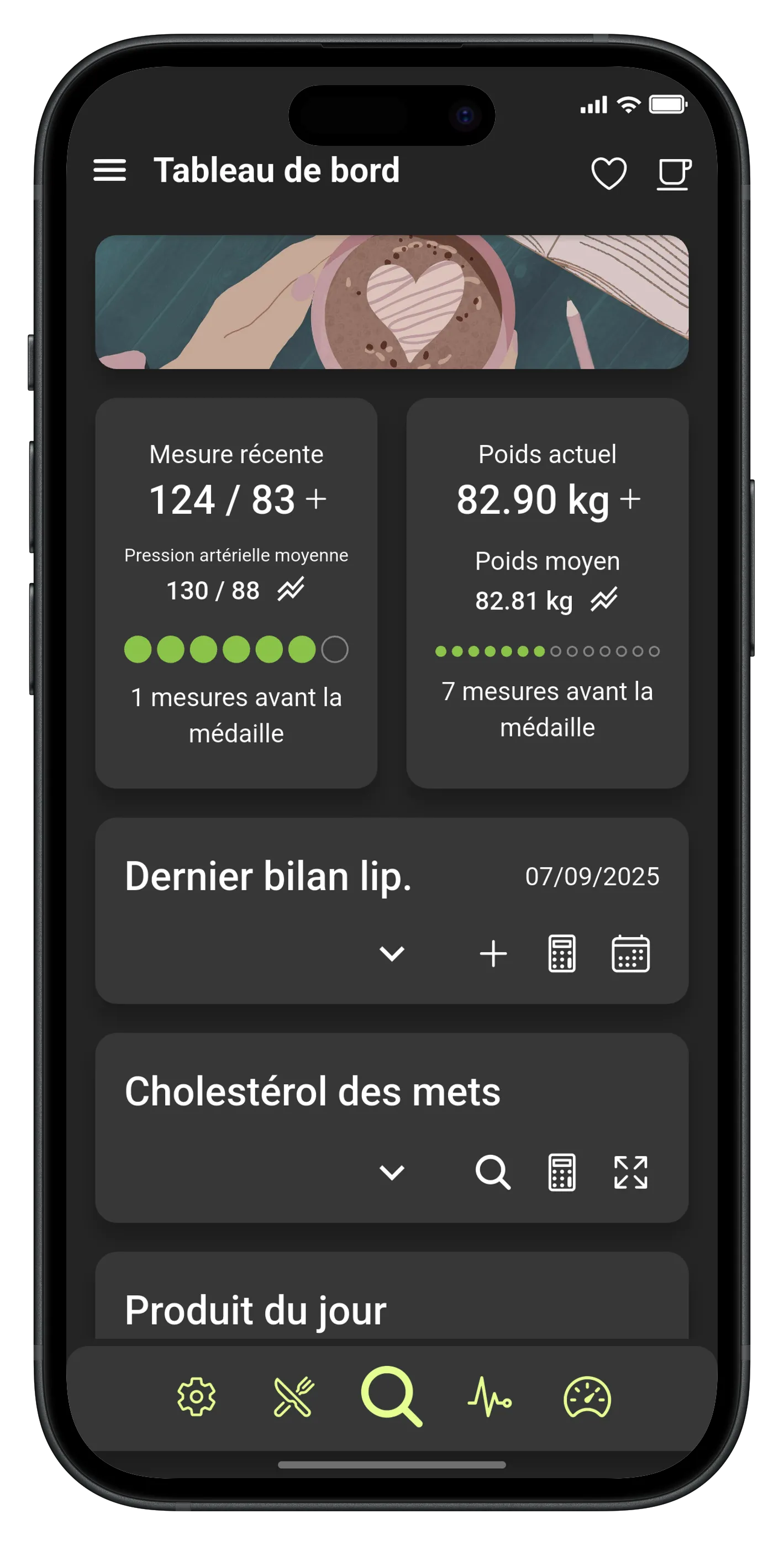 Interface de l'application en mode sombre pour le confort visuel