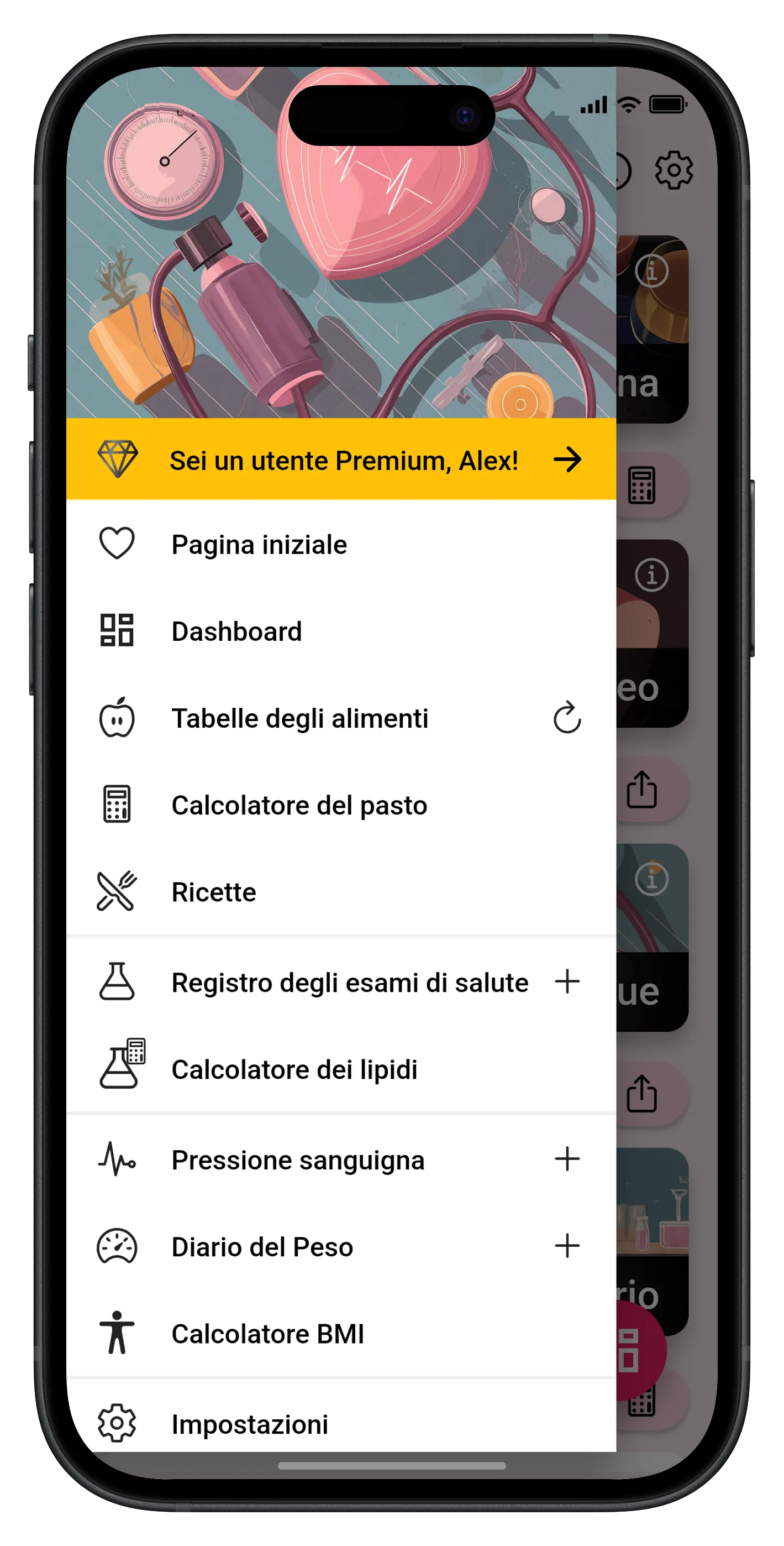 Menu laterale di navigazione con accesso rapido a tutti gli strumenti